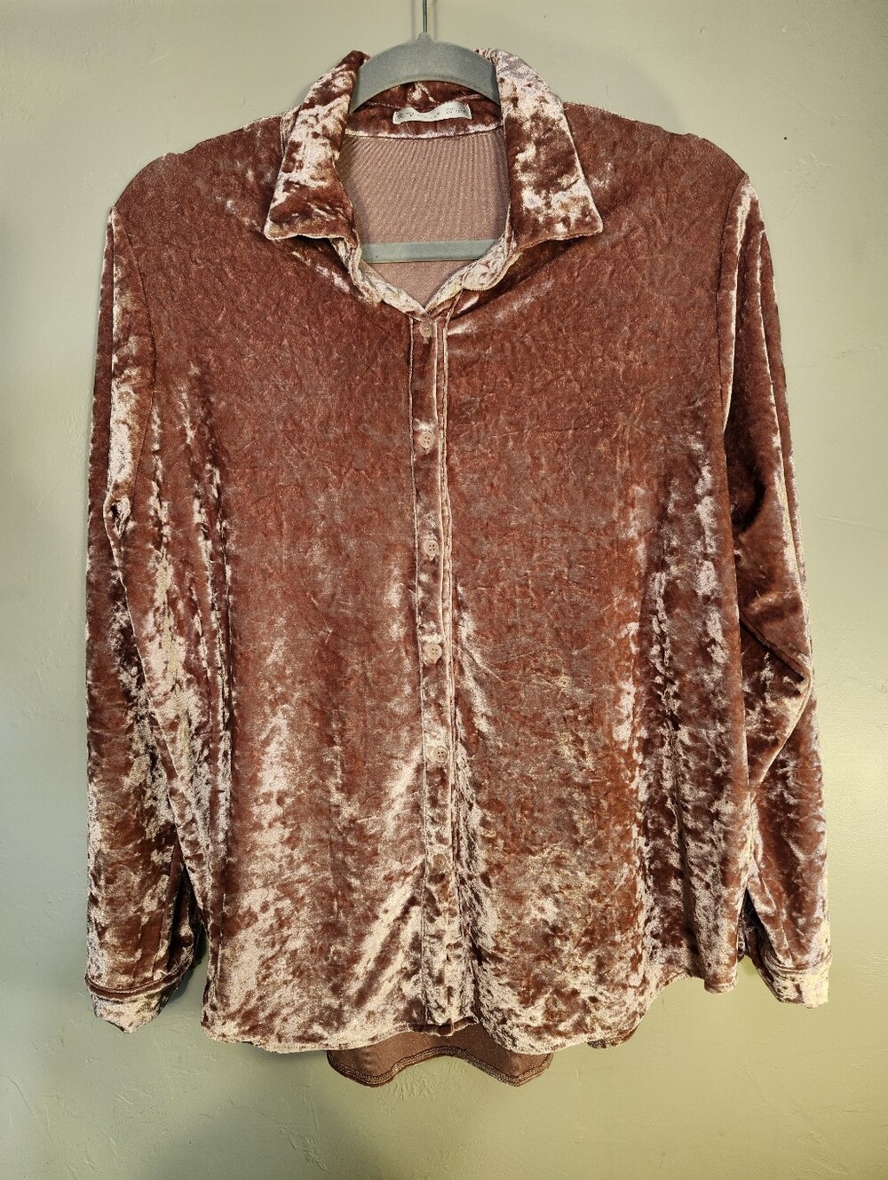 Crushed Velvet Button-Front Blazer Jacket in Mauve